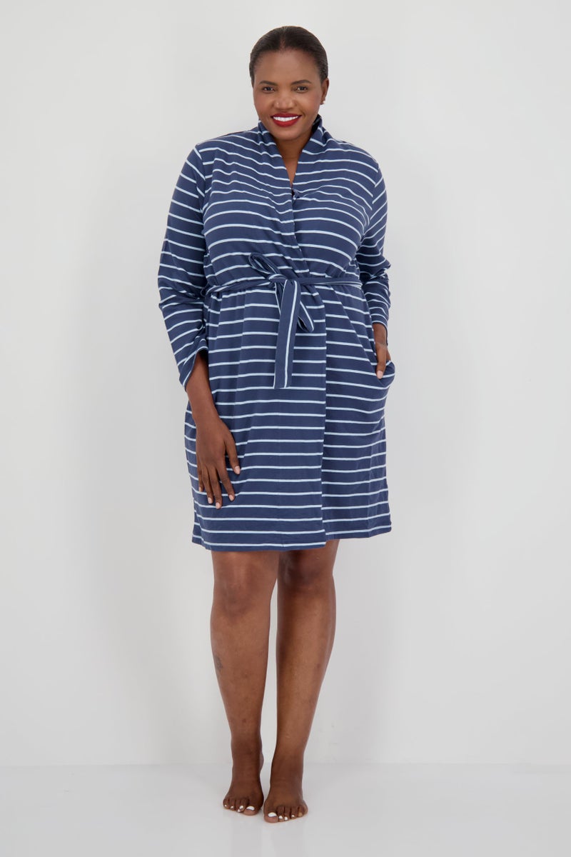 Tchibo Women Stripe Long Sleeve Dress, Navy Blue - Image 2